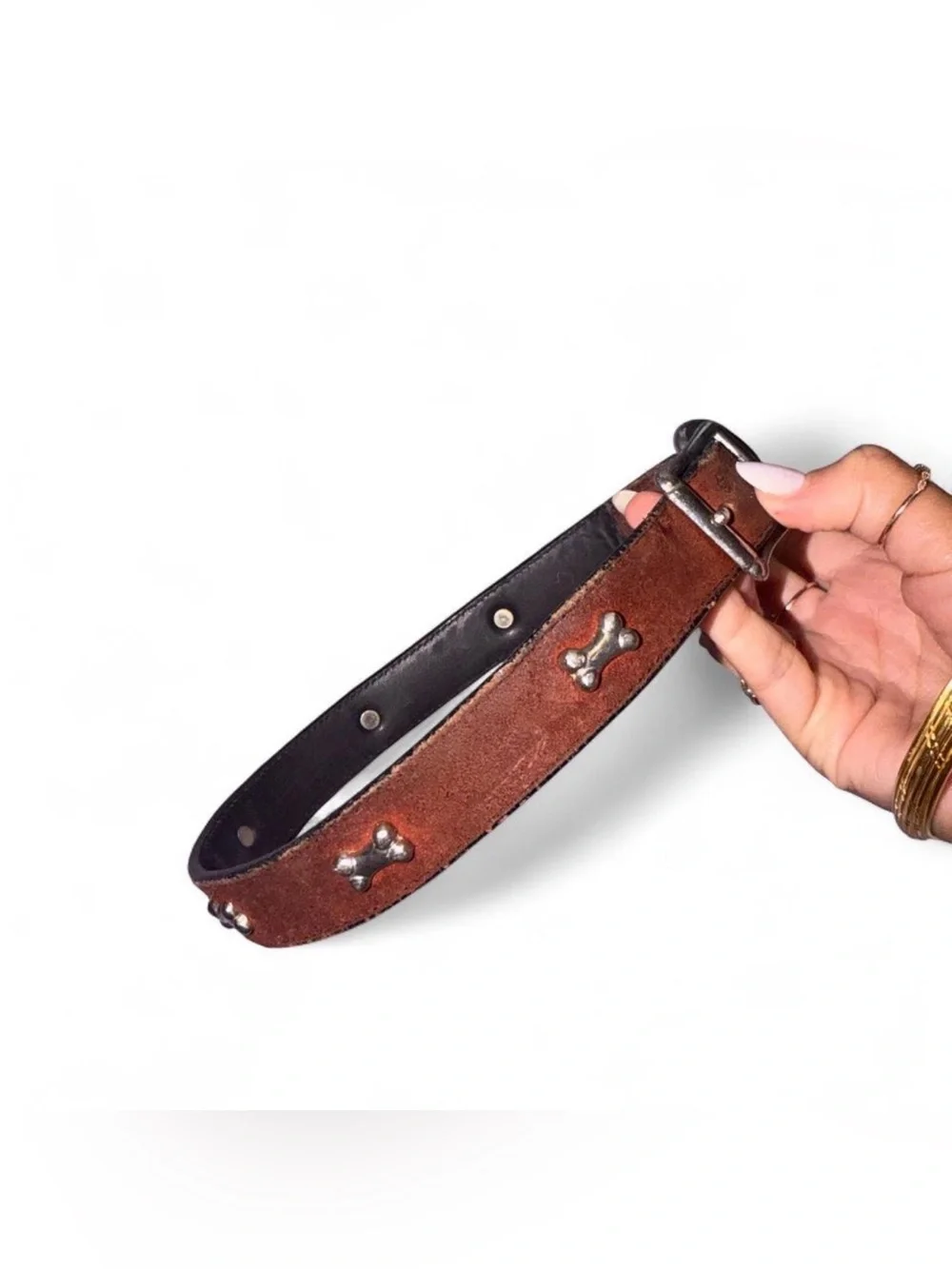 Vintage 1997 Leather Studded Dog Collar - Brown